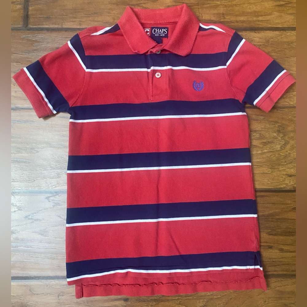 Dark Pink & Navy Blue Chaps Polo Shirt – Boys Size 7 – Great Condition 💙💗